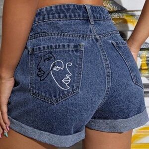 Artistic Face Denim Shorts